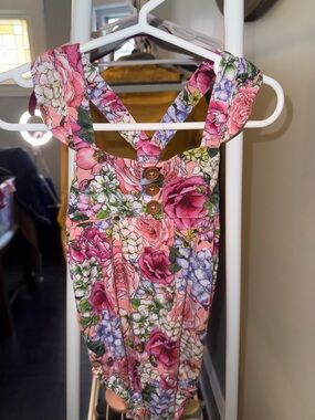 Posh Peanut bamboo Crossback Baby Romper in Pink & Purple 18-24m